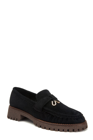 Carraig Donn Black Faux Suede Charm Detail Chunky Sole Loafers