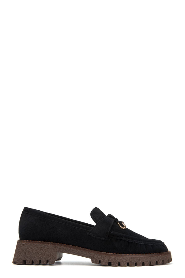 Carraig Donn Black Faux Suede Charm Detail Chunky Sole Loafers