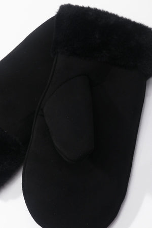 Carraig Donn Black Faux Suede Faux Fur Trim Mitten Gloves