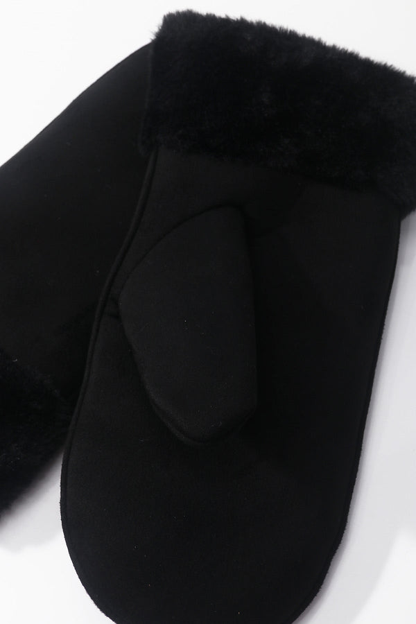Carraig Donn Black Faux Suede Faux Fur Trim Mitten Gloves