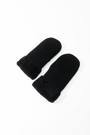 Carraig Donn Black Faux Suede Faux Fur Trim Mitten Gloves