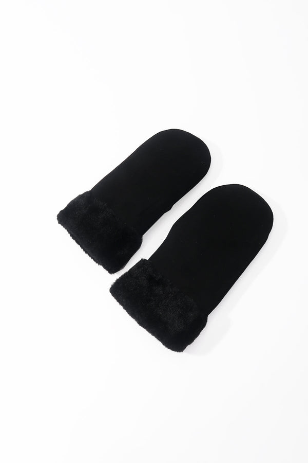 Carraig Donn Black Faux Suede Faux Fur Trim Mitten Gloves