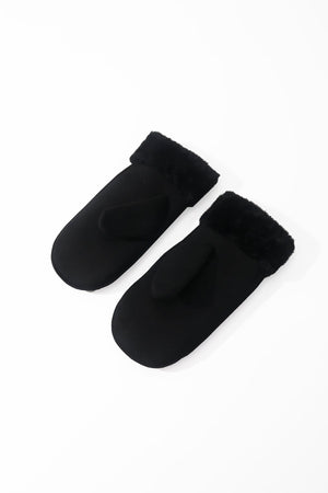 Carraig Donn Black Faux Suede Faux Fur Trim Mitten Gloves