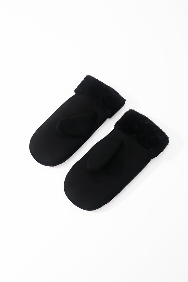 Carraig Donn Black Faux Suede Faux Fur Trim Mitten Gloves