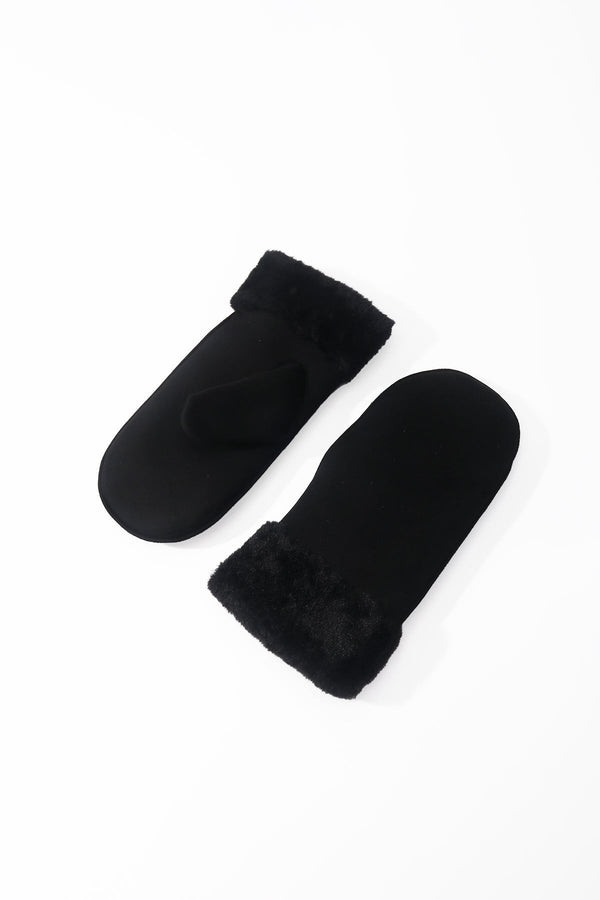 Carraig Donn Black Faux Suede Faux Fur Trim Mitten Gloves