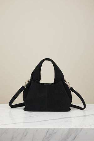 Carraig Donn Black Faux Suede Pleated Top Handle Bag
