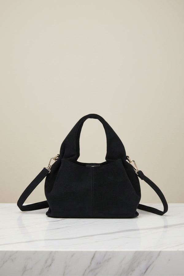 Carraig Donn Black Faux Suede Pleated Top Handle Bag