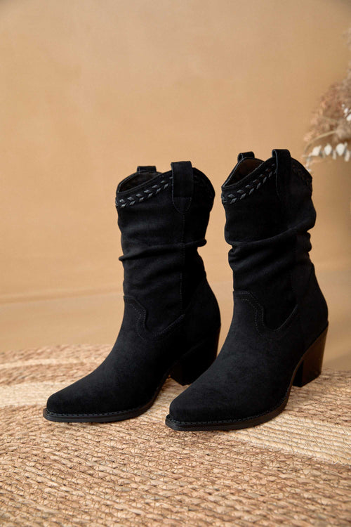 Carraig Donn Black Faux Suede Slouchy Cowboy Ankle Boots