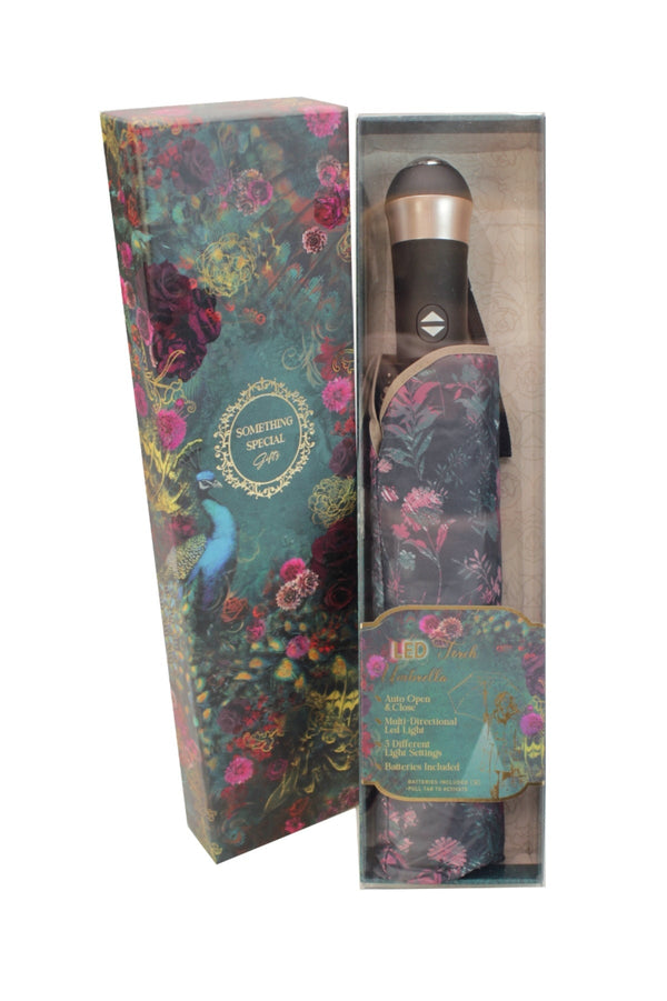 Carraig Donn Black Floral Print LED Torch Umbrella