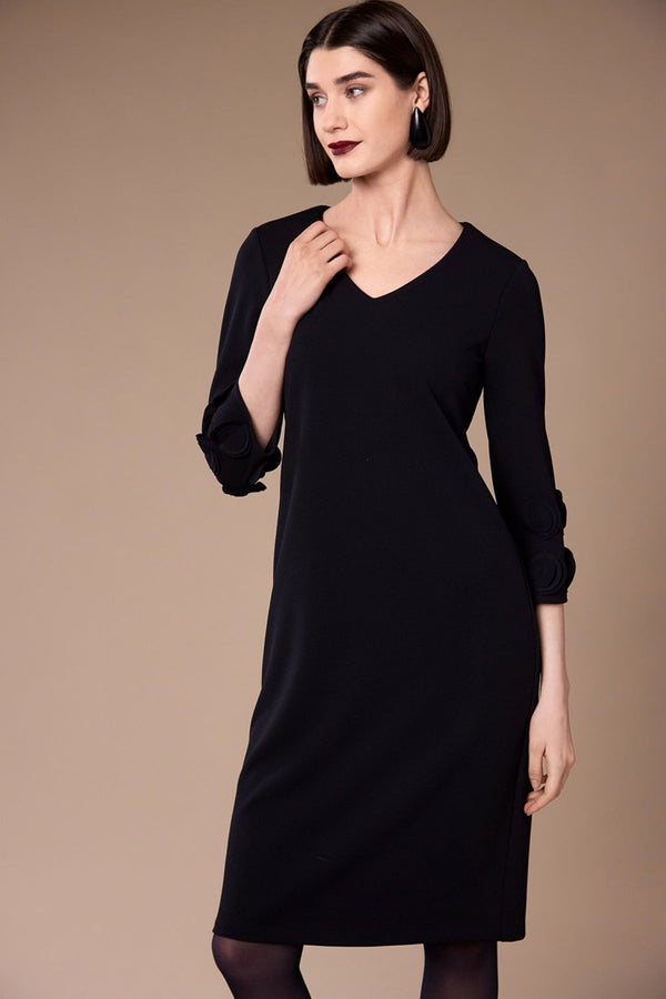 Carraig Donn Black Frill Sleeve V Neck Knee Length Dress