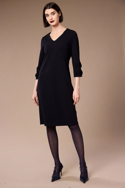 Black Frill Sleeve V Neck Knee Length Dress