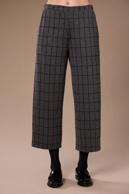 Black Grid Print Cropped Trouser