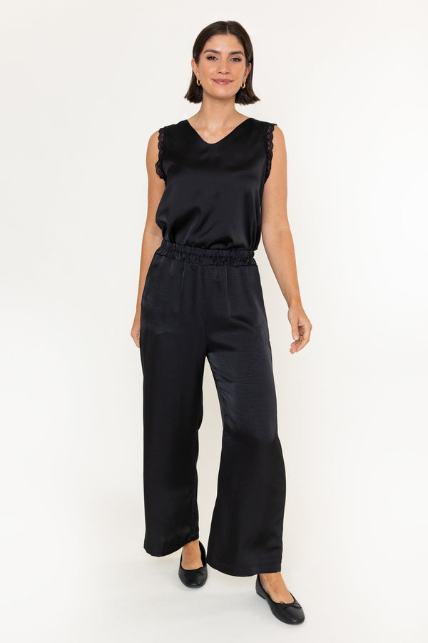 Carraig Donn Black Heavy Sateen Elasticated High Waisted Trousers