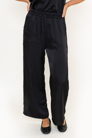 Carraig Donn Black Heavy Sateen Elasticated High Waisted Trousers