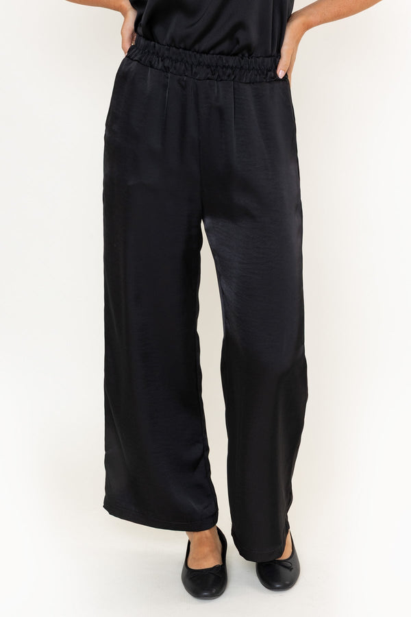 Carraig Donn Black Heavy Sateen Elasticated High Waisted Trousers