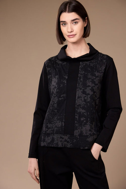 Black Jacquard Long Sleeved Top