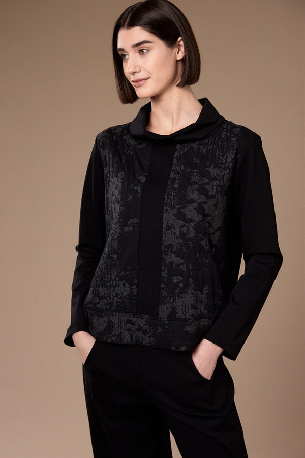 Carraig Donn Black Jacquard Long Sleeved Top