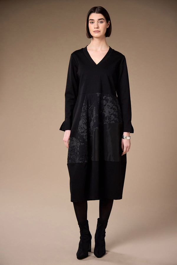 Carraig Donn Black Jaquard Appliquee Long Sleeve Midi Dress