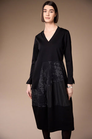 Carraig Donn Black Jaquard Appliquee Long Sleeve Midi Dress