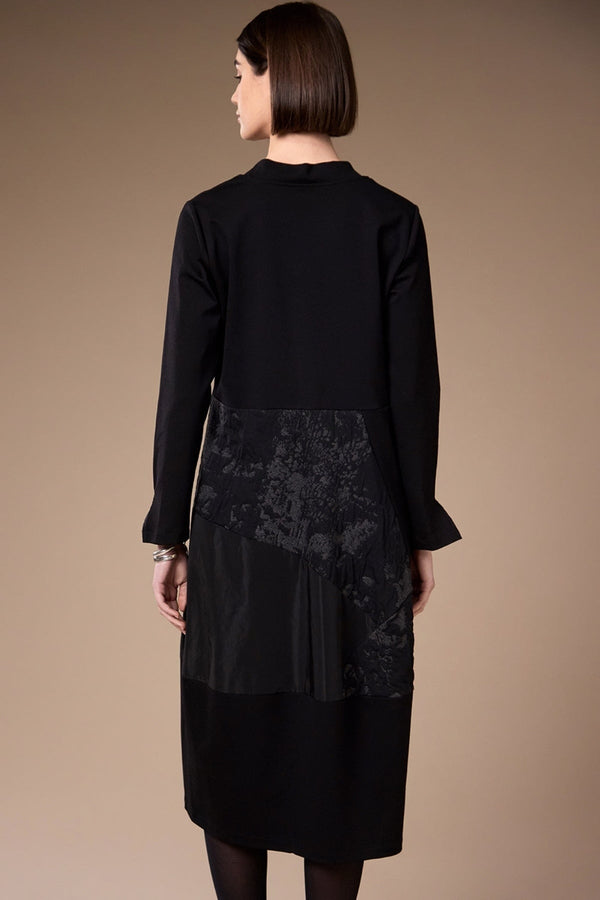 Carraig Donn Black Jaquard Appliquee Long Sleeve Midi Dress