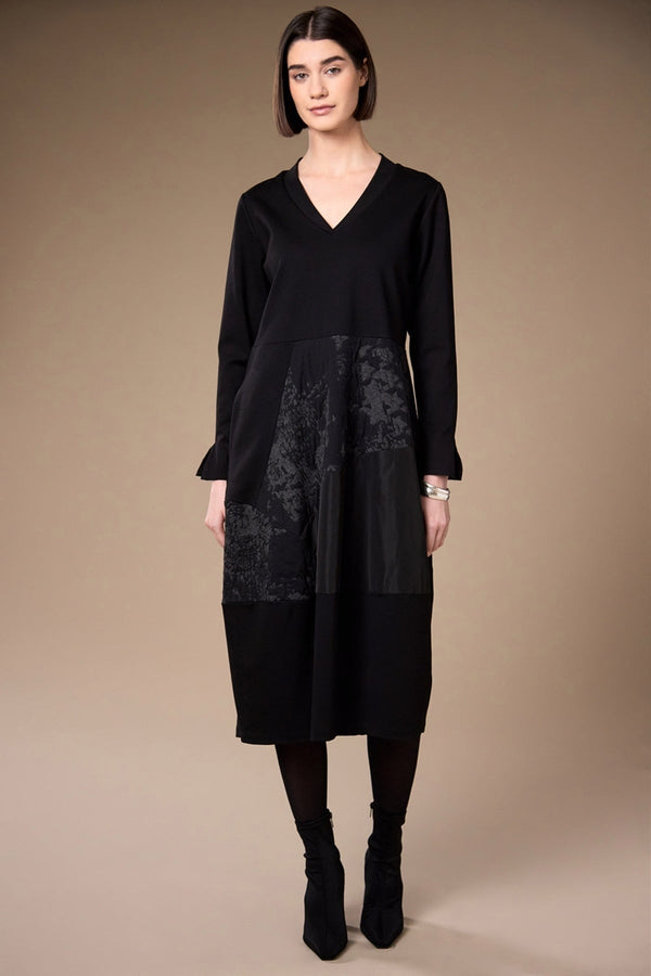 Carraig Donn Black Jaquard Appliquee Long Sleeve Midi Dress