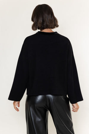 Carraig Donn Black Knit Velvet Trim And Beaded Buttons Cardigan