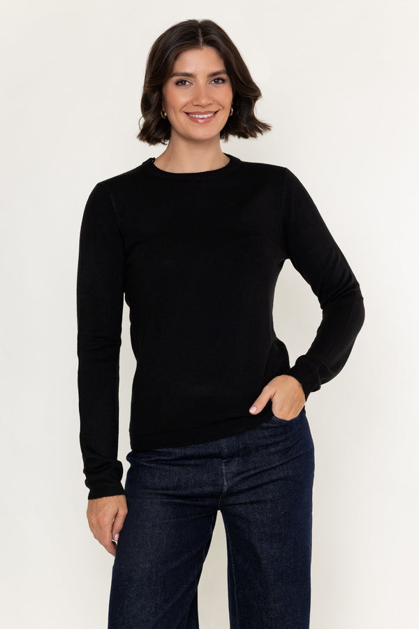 Carraig Donn Black Knitted Crew Neck Long Sleeve Jumper
