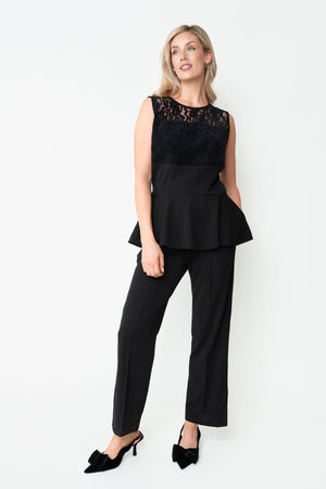 Carraig Donn Black Lace Detail Peplum Sleeveless Top