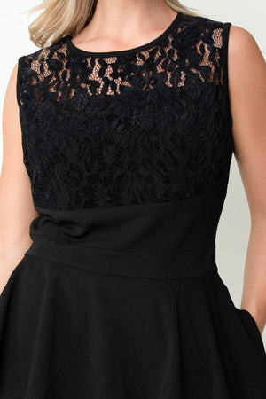 Carraig Donn Black Lace Detail Peplum Sleeveless Top