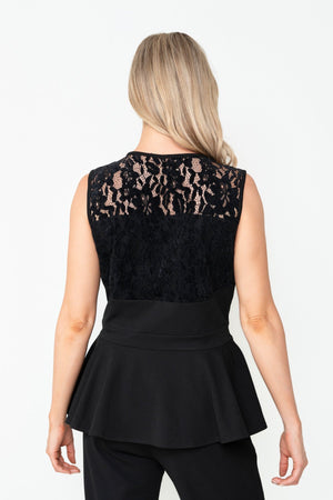 Carraig Donn Black Lace Detail Peplum Sleeveless Top