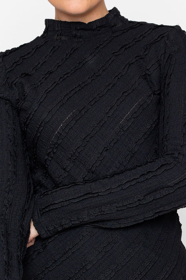 Carraig Donn Black Lace Jersey Fitted Long Sleeve Top