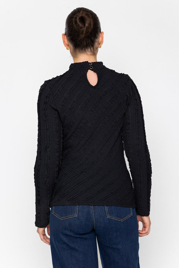 Carraig Donn Black Lace Jersey Fitted Long Sleeve Top