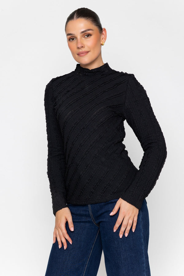 Carraig Donn Black Lace Jersey Fitted Long Sleeve Top