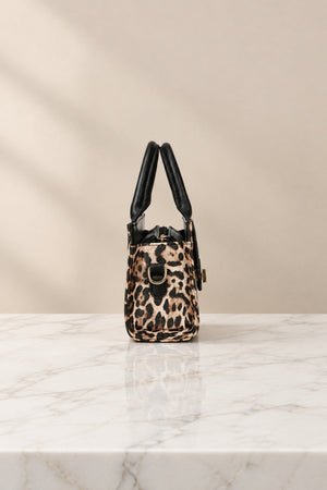 Carraig Donn Black & Leopard Print Faux Leather Gold Buckle Top Handle Bag