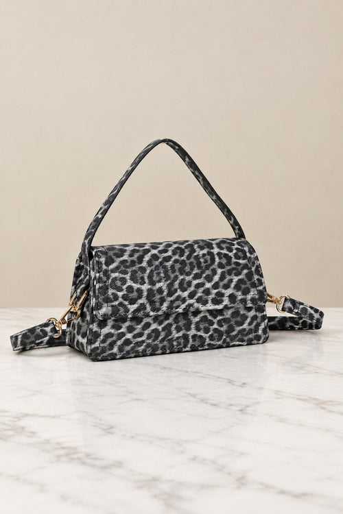 Black Leopard Print Top Handle Crossbody Bag