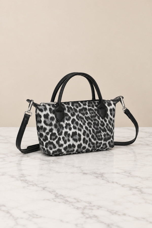 Carraig Donn Black Leopard Print Top Handle Mini Tote Bag