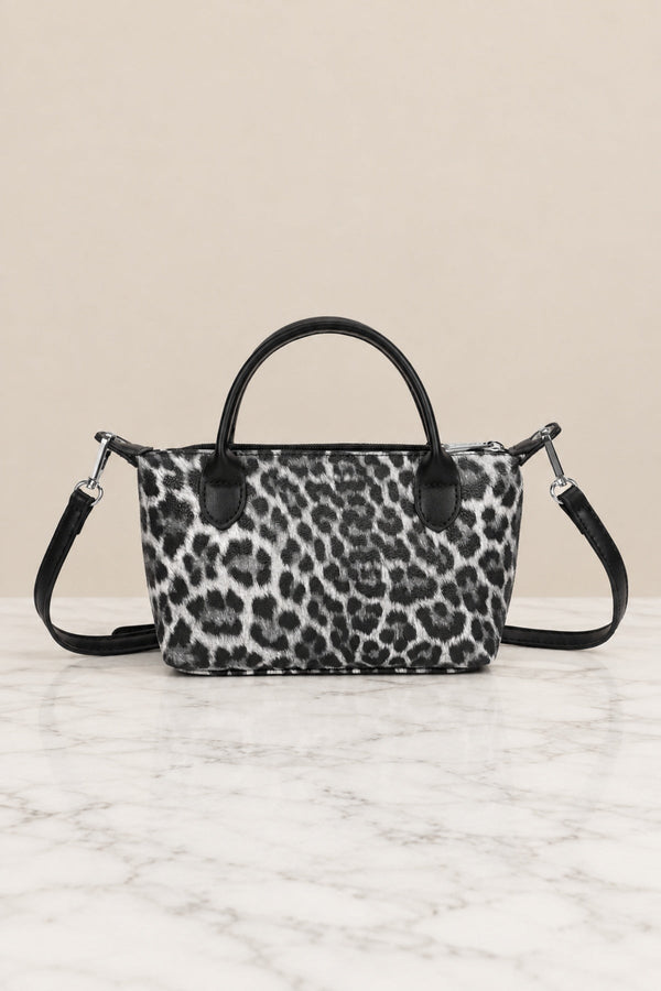 Carraig Donn Black Leopard Print Top Handle Mini Tote Bag