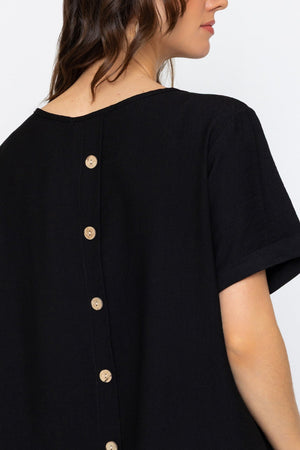 Carraig Donn Black Linen Like Top with Back Buttons