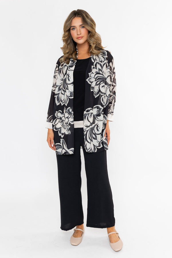 Carraig Donn Black Longline 3/4 Sleeve Kimono Cover Up Twin Set