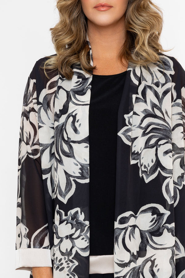 Carraig Donn Black Longline 3/4 Sleeve Kimono Cover Up Twin Set