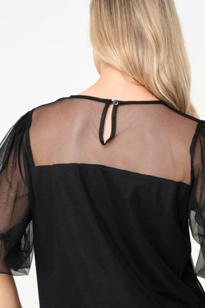 Carraig Donn Black Mesh Round Neck Puff Short Sleeve Top