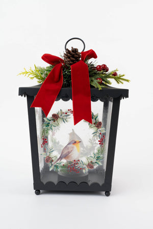 Carraig Donn Black Metal Robin Lantern H33cm Christmas Decoration
