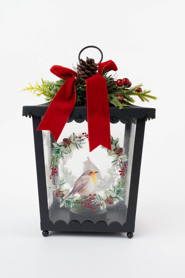 Carraig Donn Black Metal Robin Lantern H33cm Christmas Decoration