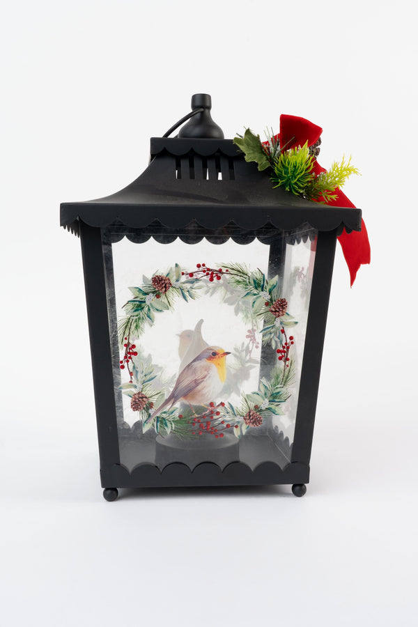 Carraig Donn Black Metal Robin Lantern H33cm Christmas Decoration