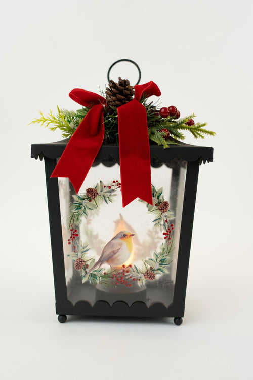 Black Metal Robin Lantern H33cm Christmas Decoration