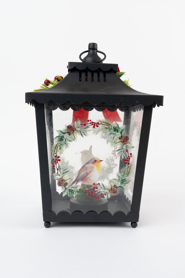 Carraig Donn Black Metal Robin Lantern H33cm Christmas Decoration