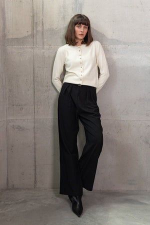 Carraig Donn Black Mid Rise Wide Leg Belt Detail Pull On Trousers
