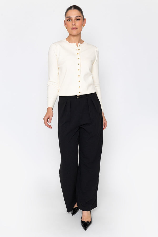 Carraig Donn Black Mid Rise Wide Leg Belt Detail Pull On Trousers