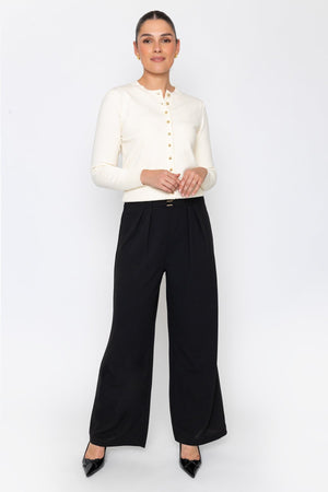 Carraig Donn Black Mid Rise Wide Leg Belt Detail Pull On Trousers