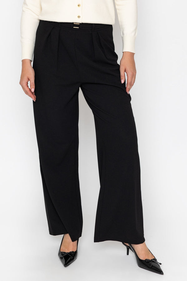 Carraig Donn Black Mid Rise Wide Leg Belt Detail Pull On Trousers